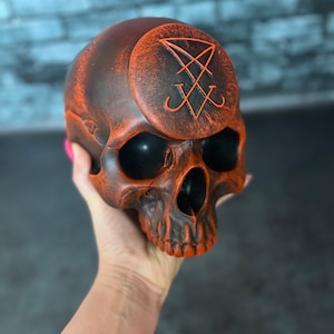 Lucifer Sigil Altar skull Demonic decor Ritual tool Witchcraft supplies Sorcery Handcrafted