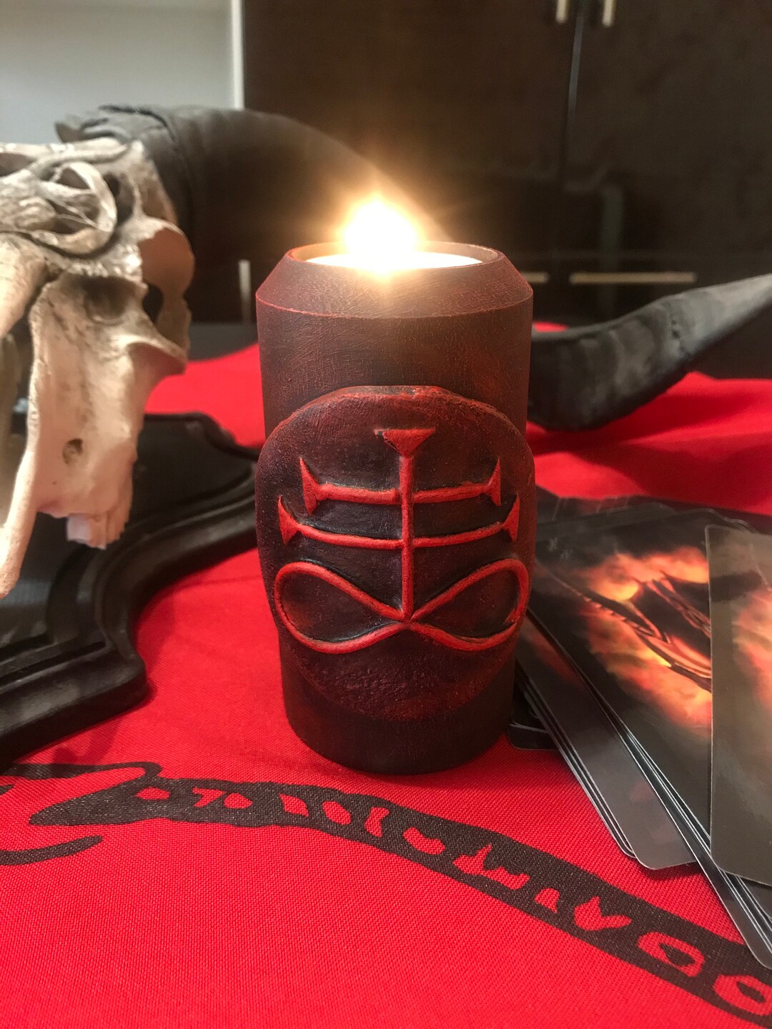 Leviathan Cross Candlestick Altar Sulfur Candle Holder Satan Etsy