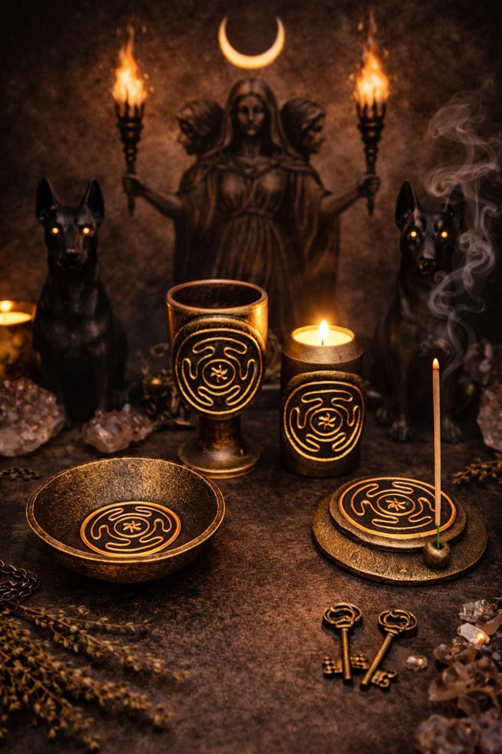 HEKATE ヘカテーセット Hecate Three-faced Goddess Altar Set, Triple Moon Ritual Decor