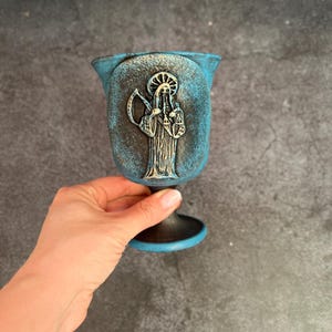 Kielich rytualny Santa Muerte, niebieski, dekoracja ołtarza świętej śmierci, boski kobiecy kielich wiccański, okultystyczny prezent nabożny dla praktykującego wielbiciela