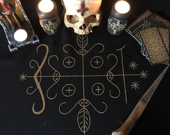 Papa Legba Altartuch Voodoo Symbol Ritual Tischdecke Okkultes Werkzeug Hexerei Zubehör Handgefertigt