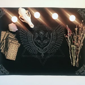 Mantel Bastet Alrar Diosa egipcia Decoración de mesa de brujas Suministros de brujería Hechicería Hecho a mano