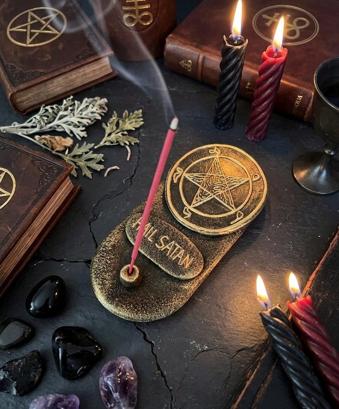 Baphomet Incense Holder, Satanic Altar Decor, Occult Ritual Burner ...