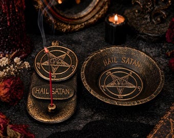 Baphomet Satanic Altar Set, Occult Ritual Tools, Demonology Decor, Anton LaVey Inspired Gothic Gift