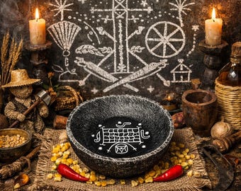 Cuenco de ofrenda ritual vudú Kouzen Zaka veve