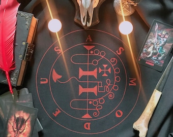 Mantel de Asmodeo Goetia demonio sigilo Altar de brujas Suministros de brujería Hechicería