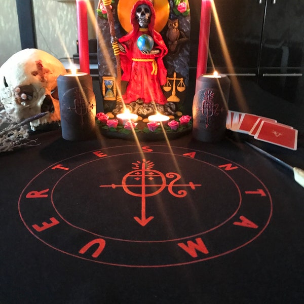 Nappe d'autel Santa Muerte Death Autel Nappe Sigil Santa Muerte Autel Fournitures de sorcellerie Sorcellerie