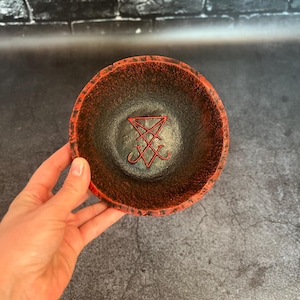 Lucifer Sigil Offering Bowl – Handcrafted Witchcraft Altar Tool Demon Ritual Bowl Sorcery Occult Practices