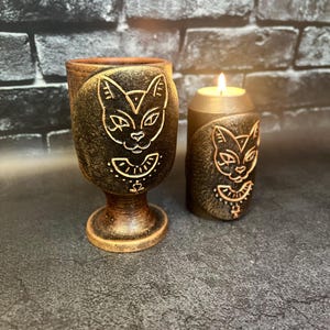 Bastet Ritual Cat Goddess Altar SET Cup Candlestick Egyptian decor Witchcraft Ritual Tool