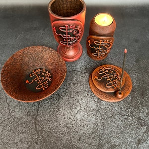 Asmoday sigil SET Altar cup Offering bowl Candlestick Incense holder Goetia demon  Lesser Key Solomon Witchcraft supplies Sorcery