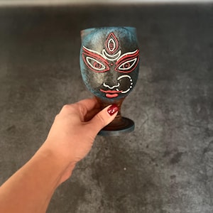 Kali Goddess Ritual Chalice | Hindu Altar Cup | Divine Feminine Offering Goblet | Tantric Worship Tool | Handcrafted Witchcraft Decor