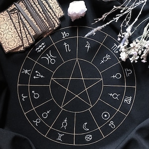 Tovaglia per altare pagano Tarocchi Divinazione Pentagramma Astrologia Simbolo Oroscopo Stregoneria Forniture Artigianali