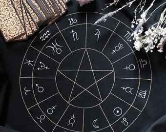 Heidens altaar tafelkleed Tarot waarzeggerij pentagram astrologie symbool horoscoop Hekserij benodigdheden Handgemaakt