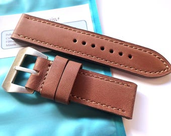 EU Bodhy Handmade Brown Leather strap in 24mm - 24/24mm With PreVendome Buckle - Compatible with Panerai