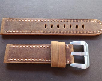 EU Handmade Brown Leather strap in 20mm - 20/20mm With Buckle - Thick Panerai Style