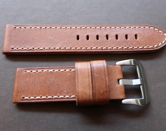 EU Handmade Grandfather Cognac Leather strap in 24mm - 24/24mm With Buckle - Compatible with Panerai