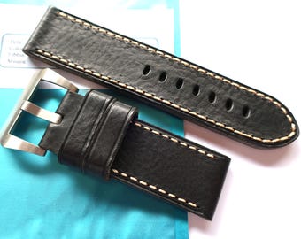 EU Handmade Amazing Black Leather strap in 26mm - 26/26mm With Buckle - Compatible with Panerai