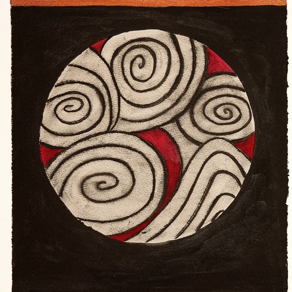 Signed by artist digital print on canvas woman artist Irish art Celtic art scarlet ribbon spiral art Newgrange collection winter solstice