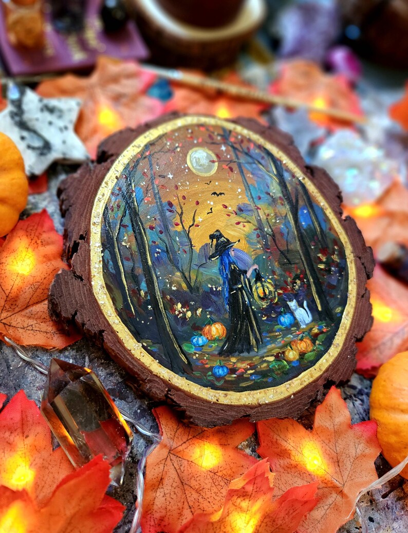 There You Are, Wood Slice Painting, Witchy Art, Halloween, Samhain