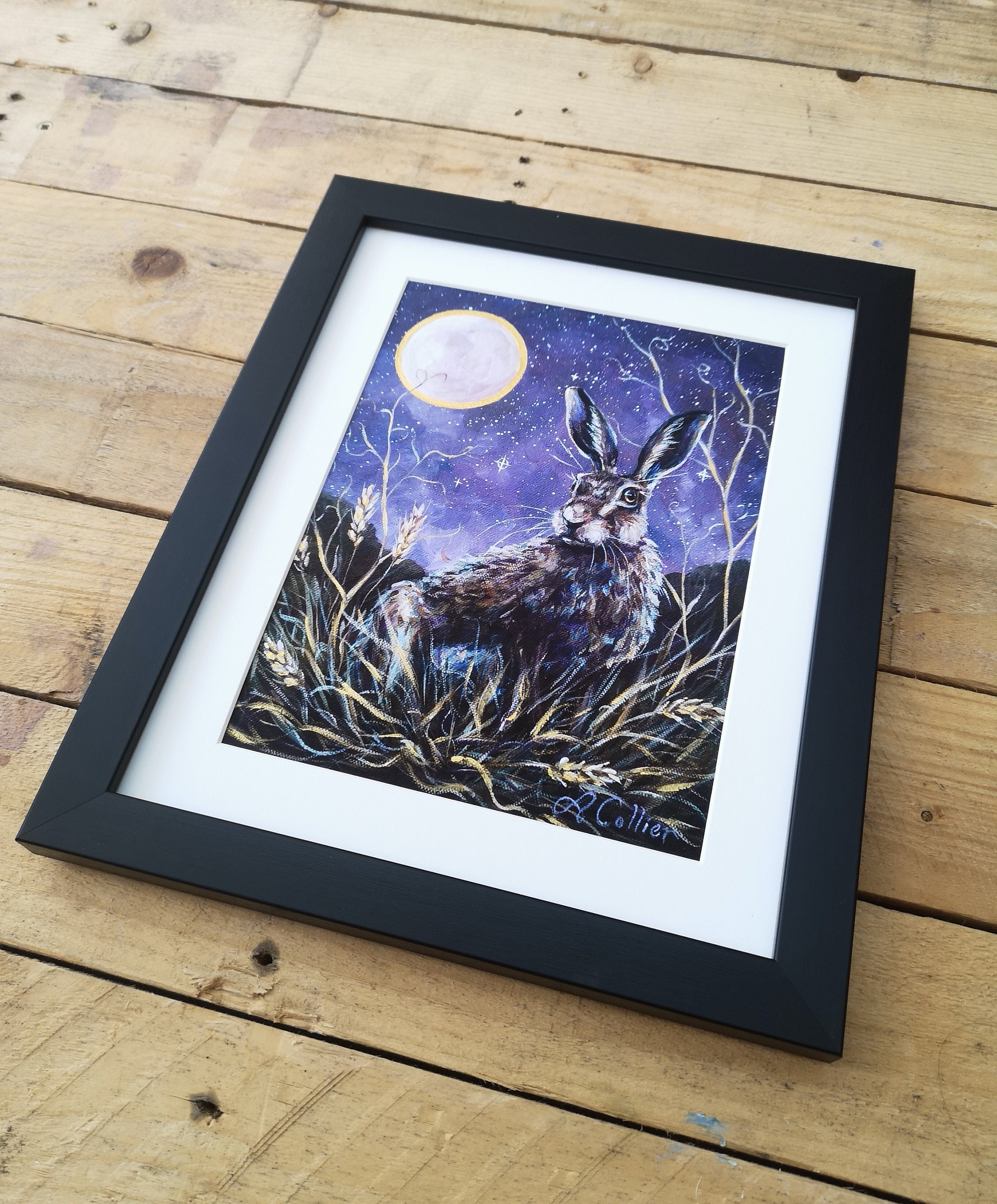 Harvest Moon PRINT Hare and Full Moon, Pagan Art, Witchy Art, Hand ...
