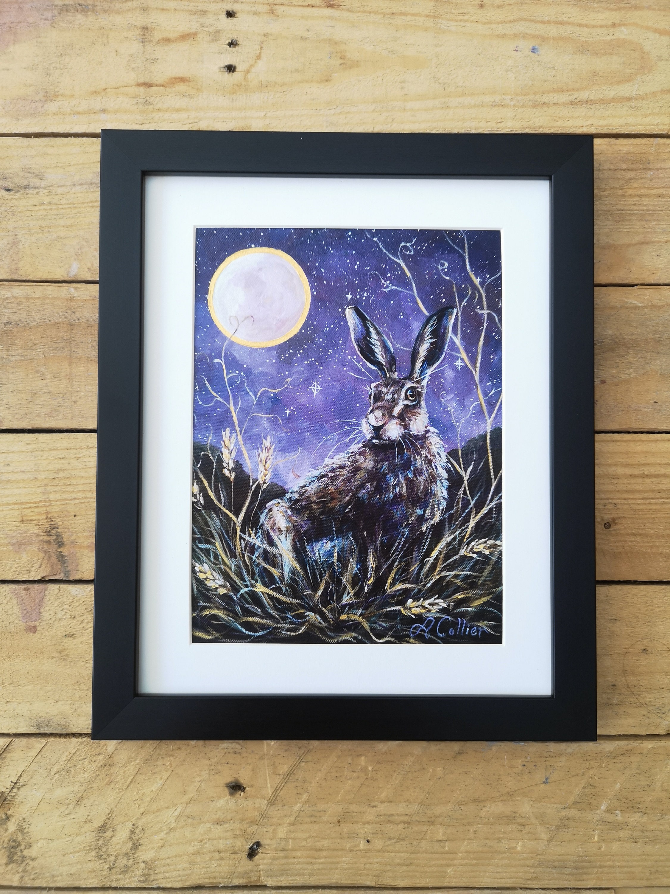 Harvest Moon PRINT Hare and Full Moon, Pagan Art, Witchy Art, Hand ...