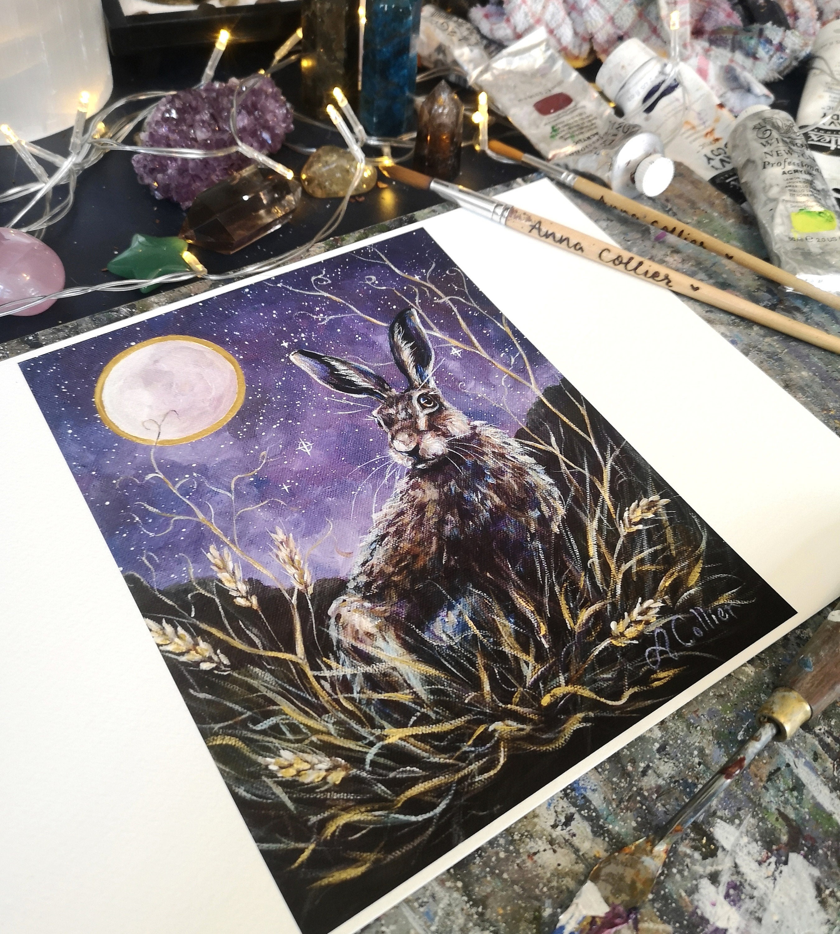 Harvest Moon PRINT Hare and Full Moon Pagan Art Witchy Art - Etsy