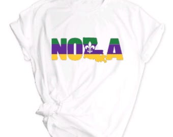 Camiseta blanca Mardi Gras de NOLA/Nueva Orleans/Camiseta gráfica tallas 2XL-5XL