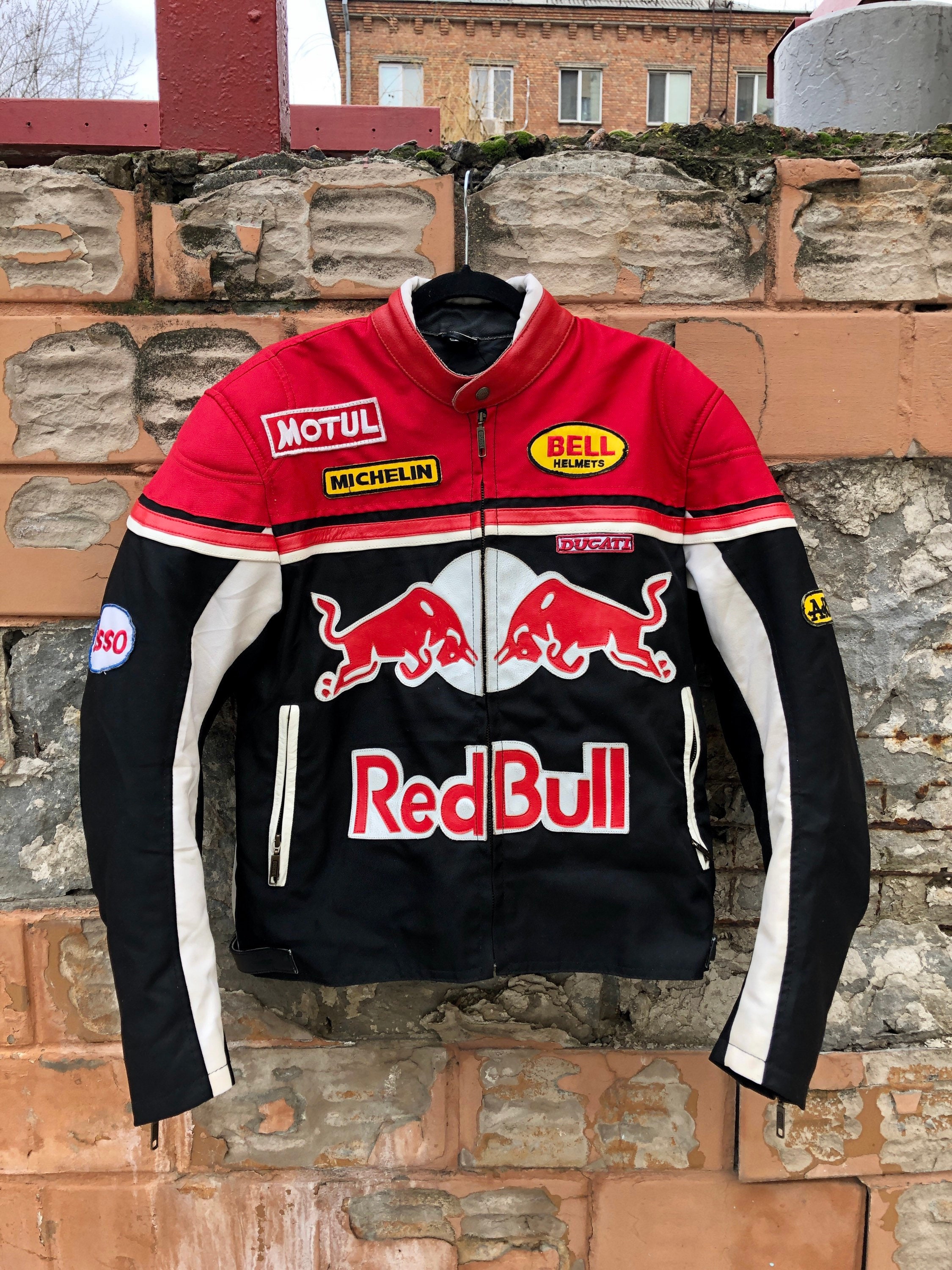 Vintage Red Bull Leather Racing Biker Moto Jacket Yamaha talla Etsy
