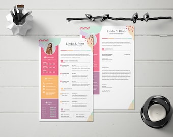 Colorful Canva Resume Template: Cover Letter & Business Card (Digital Download)