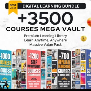 Paquete de aprendizaje digital con más de 3500 recursos / Mega biblioteca de cursos / Paquete de capacitación en negocios, marketing, mentalidad y habilidades