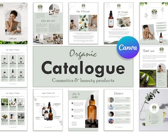 Organic Cosmetics Product Catalogue Template | 12-Page Canva Catalog | A4 + US Letter | Skincare & Beauty Brand