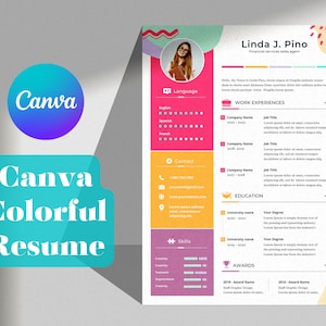 Bunter Canva-Lebenslauf für Studienanfänger, schöner Canva-Lebenslauf für Studenten mit Anschreiben und Visitenkartenvorlagen (Canva Lebenslauf-Vorlage)
