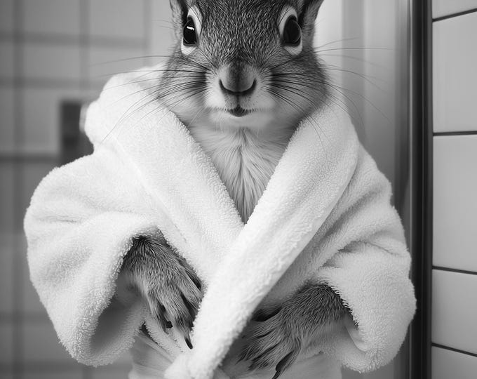 Funny Squirrel Bathroom Print, Quirky Animal Wall Art
