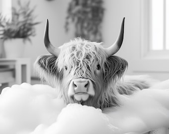 Funny Highland Cow Bathroom Print, Framed Wall Art