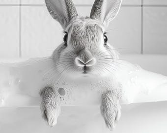 Funny Bunny in Bath Poster, Bathroom Wall Art, A4/A3 Print