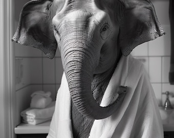 Funny Elephant Bathroom Print, Quirky Animal Wall Art