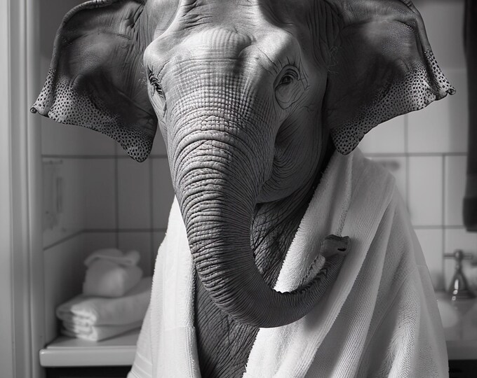 Funny Elephant Bathroom Print, Quirky Animal Wall Art