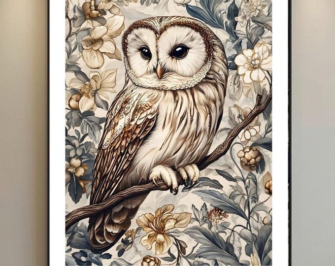 William Morris Owl Print, Exhibition Art, Wild Bird Artwork, Large Poster, Animal Nature Wildlife,