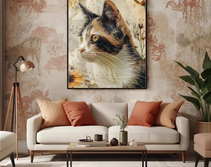 Cat Wall Art Print, Whimsical, Poster,