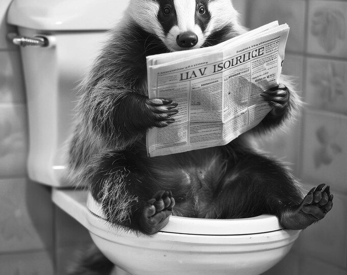 Badger on Toilet Print | Funny Bathroom Wall Art