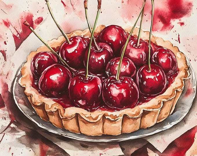 Red Cherry Pie | Wall Art Print | Kitchen Art | Bar | Large Prints,
