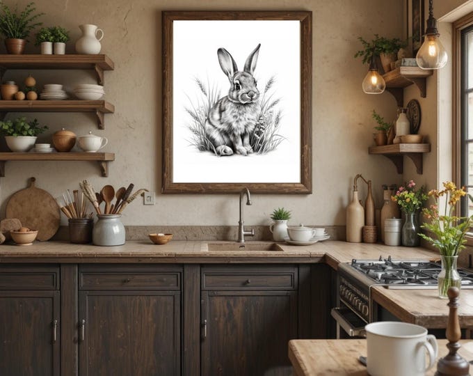Bunny Rabbit Wall Art Poster Prints for Kitchen, Bedroom, Bathroom, Whimsical Art