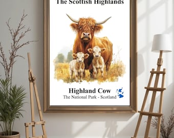 Highland Cow Print, Kitchen, Dining Room, Bedroom, UNFRAMED PRINT