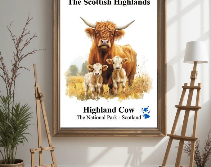 Highland Cow Print, Kitchen, Dining Room, Bedroom, UNFRAMED PRINT