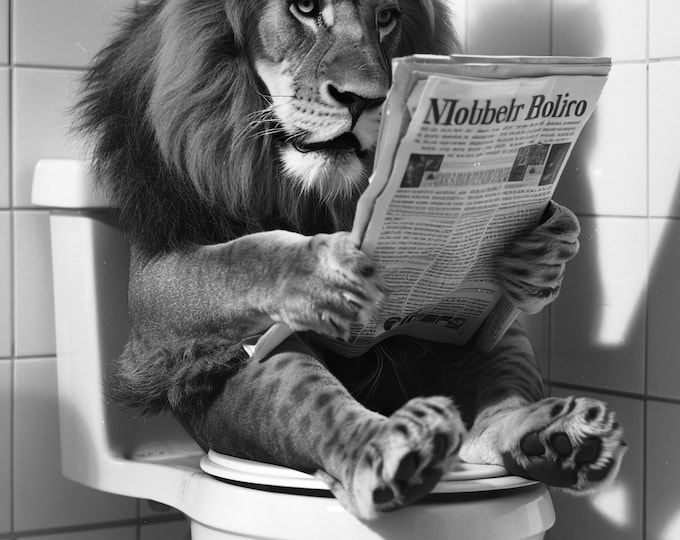 Funny Lion Toilet Print | Bathroom Animal Wall Art