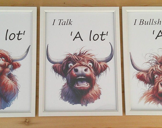 Highland Cow Funny Prints, Set of 3, Bathroom Wall Art