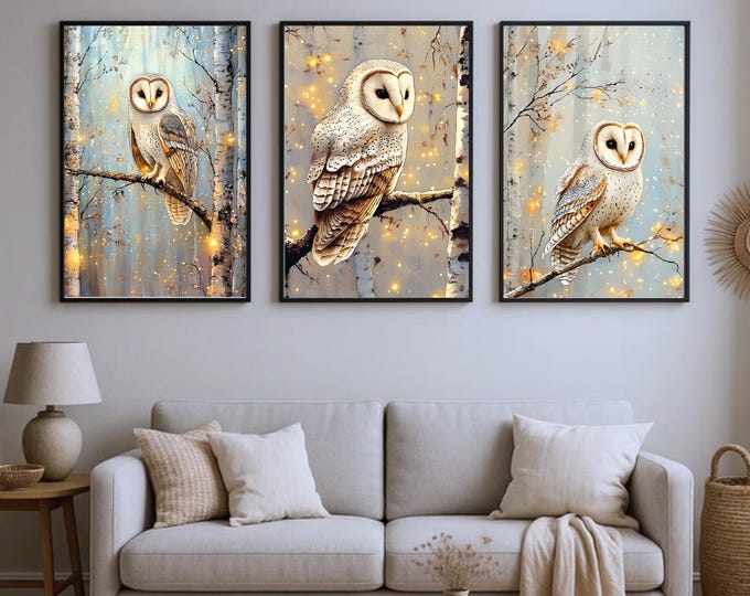 Barn Owl  Set of 3 Wall Poster Prints Kitchen - Bathroom - Bedroom