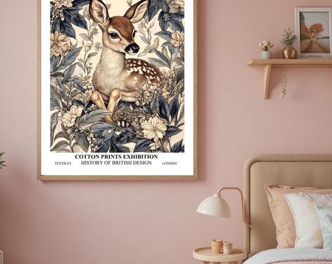 William Morris Deer Print, Exhibition Art, Woodland Artwork, Large Poster, Animal Nature Wildlife,