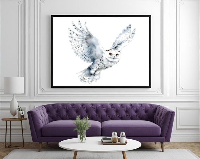 Snow Owl Watercolour Painting Wall Art Print