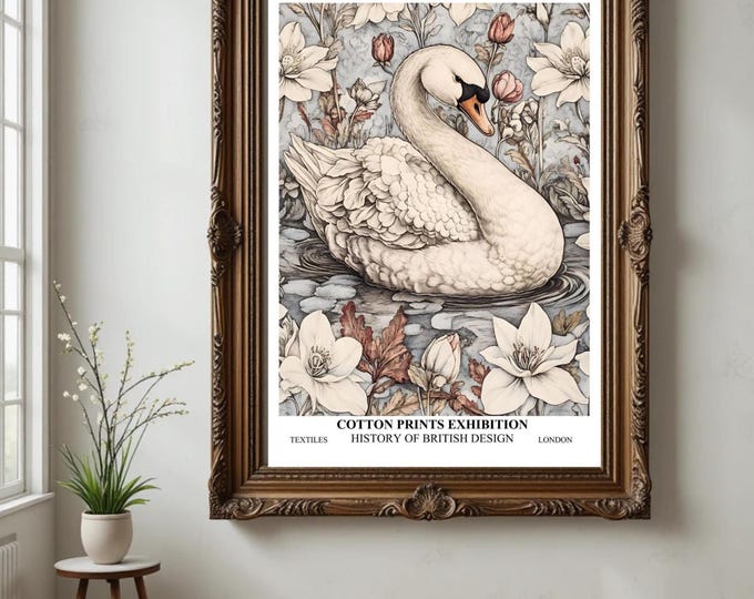 William Morris Swan Print, Exhibition Art, River Artwork, Large Poster, Animal Nature Wildlife,
